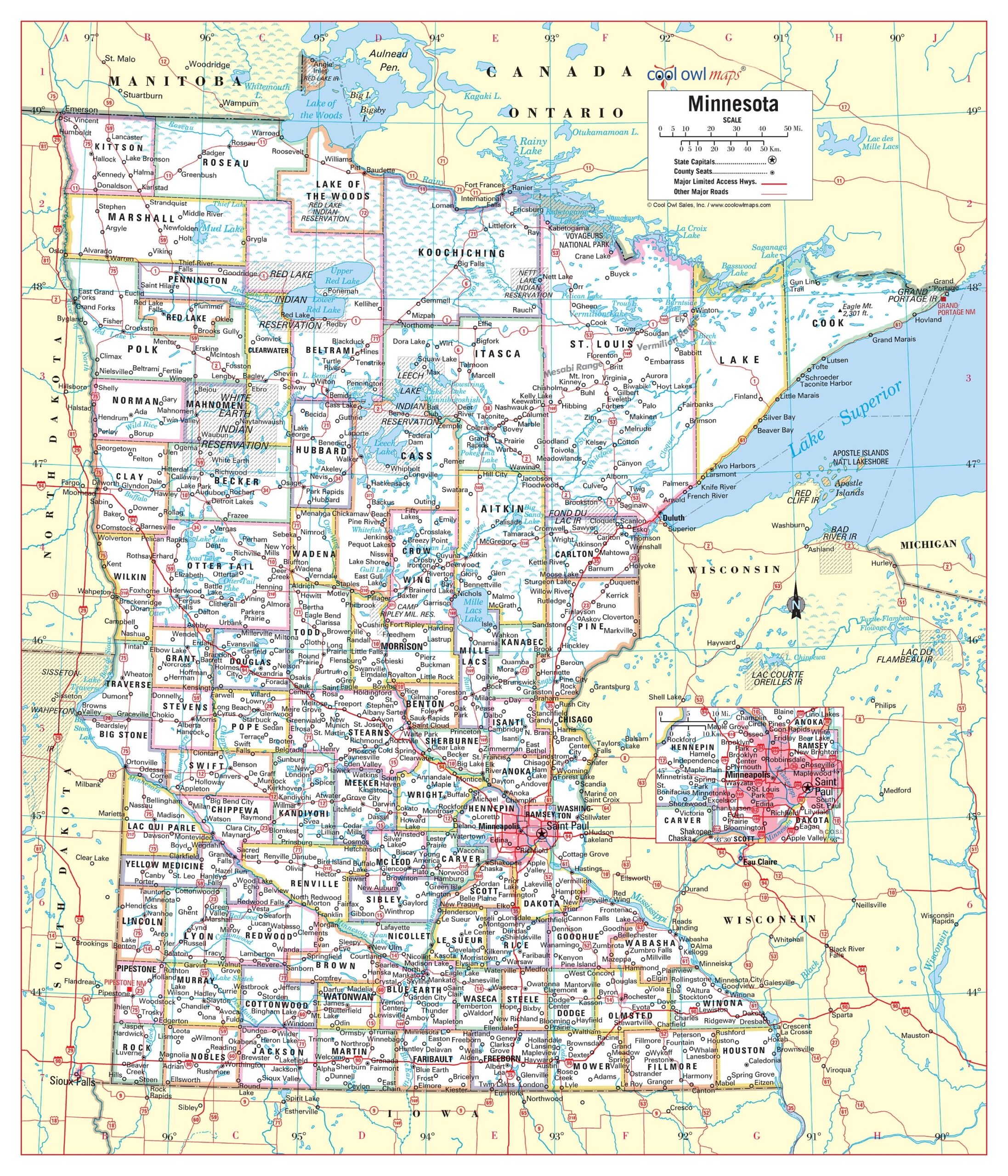 MINNESOTA State Wall Map Large Print Poster