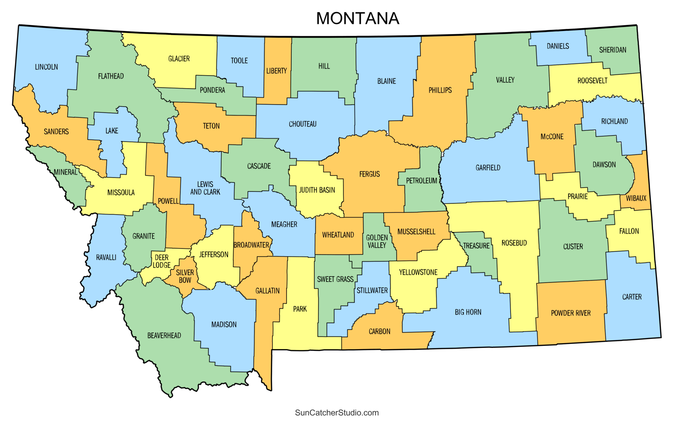 Montana County Map Printable State Map With County Lines Free 