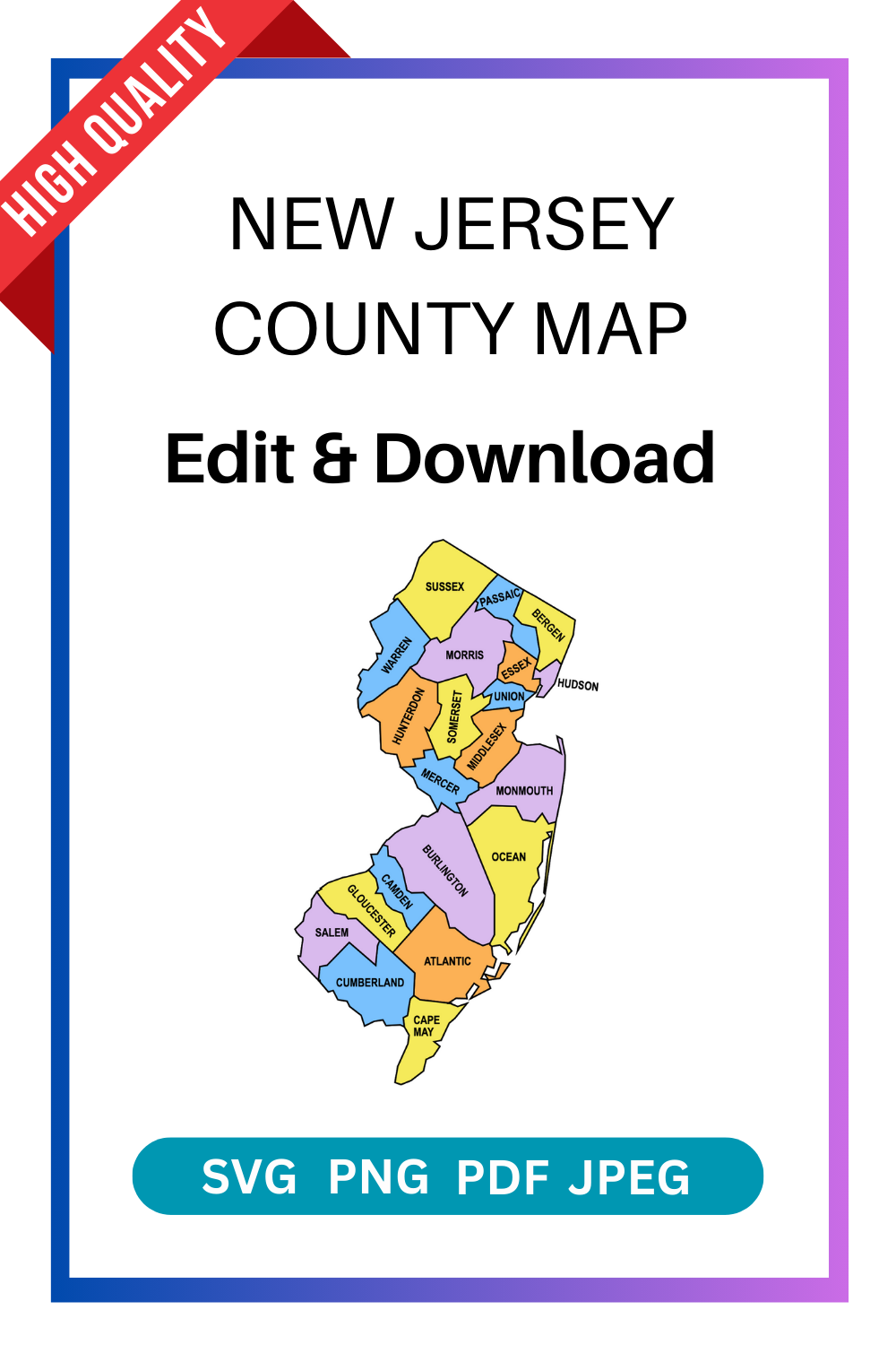 New Jersey County Map Editable U0026 Printable State County Maps
