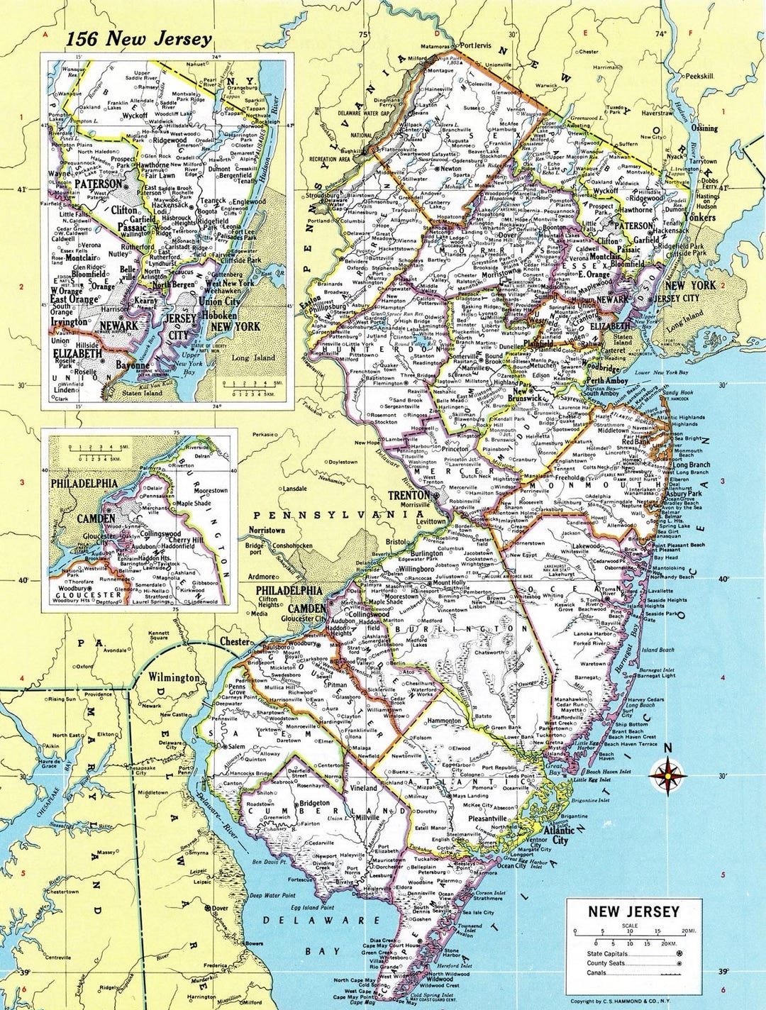 New Jersey Map Instant Download Printable Map Digital Download Wall Art Antique Map Etsy