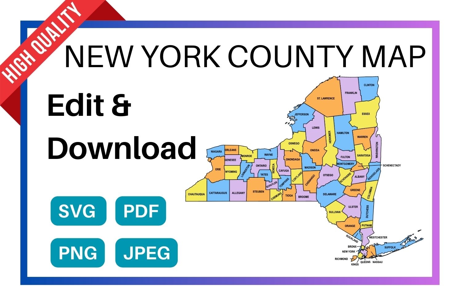 New York County Map Editable U0026 Printable State County Maps