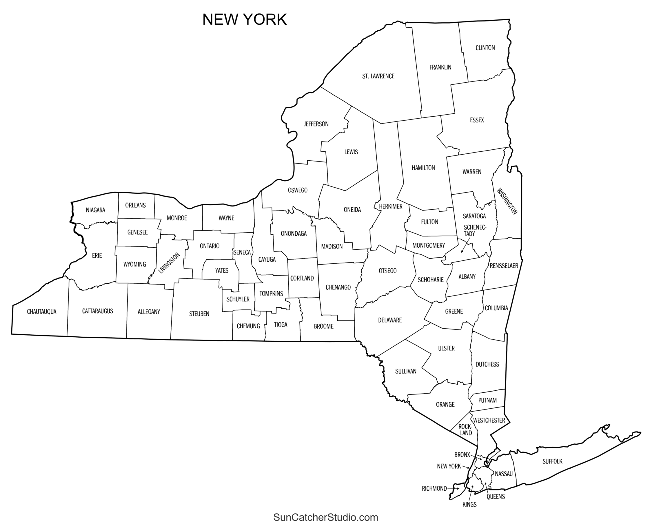 New York County Map Printable State Map With County Lines Free 