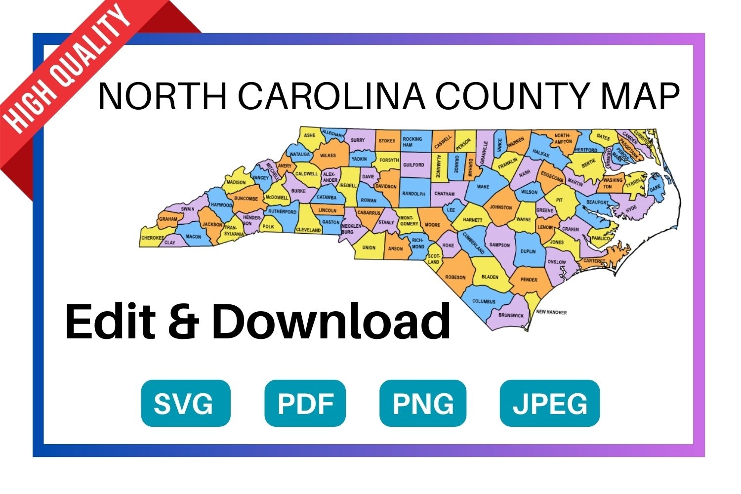 North Carolina County Map Editable U0026 Printable State County Maps