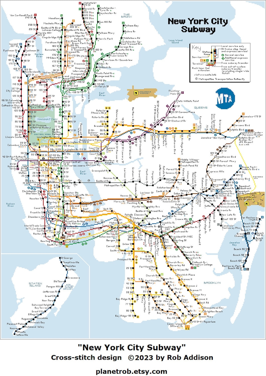 NYC Subway Map Cross stitch Pattern PDF Download Pattern Keeper Compatible New York USA Manhattan Brooklyn Bronx Queens Staten Island Etsy