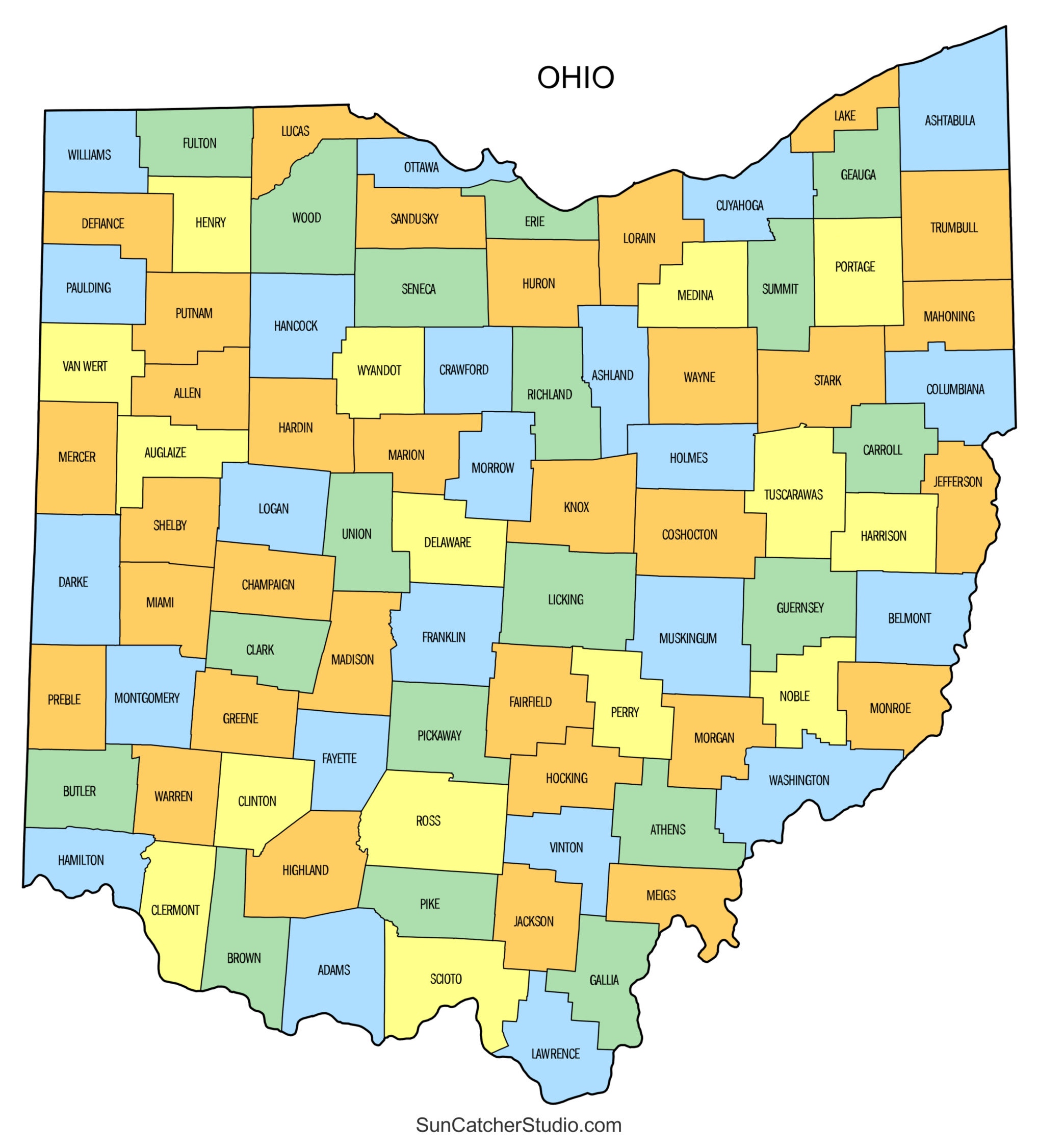 Ohio County Map Printable State Map With County Lines Free 