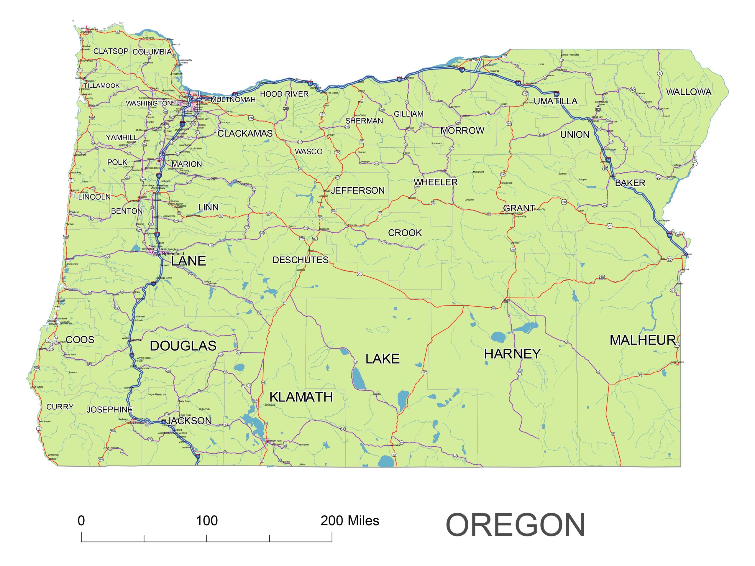 Oregon State Vector Road Map Printable Vector Maps