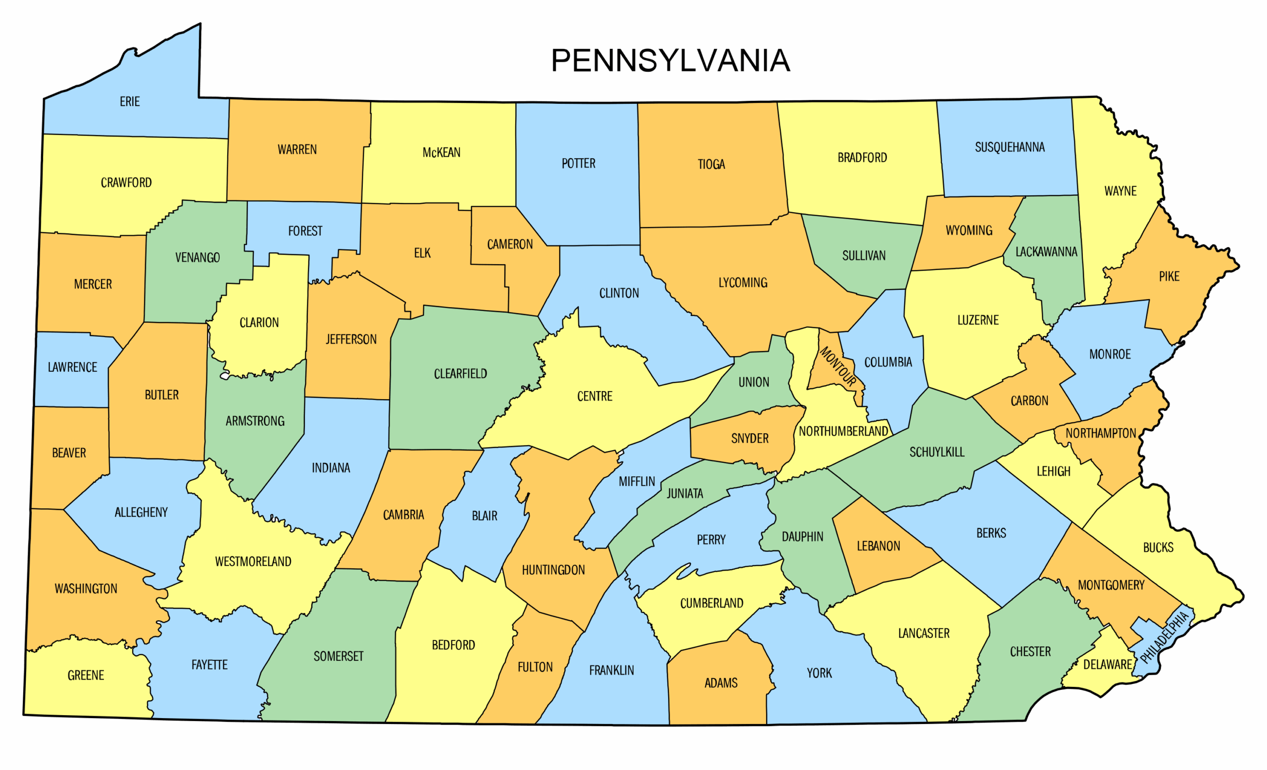 Pennsylvania county map colored 000000 1 Genealogical Society 