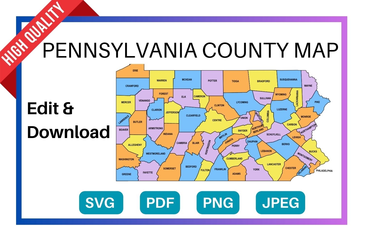Pennsylvania County Map Editable U0026 Printable State County Maps Pennsylvania County Map Editable U0026 Printable State County Maps