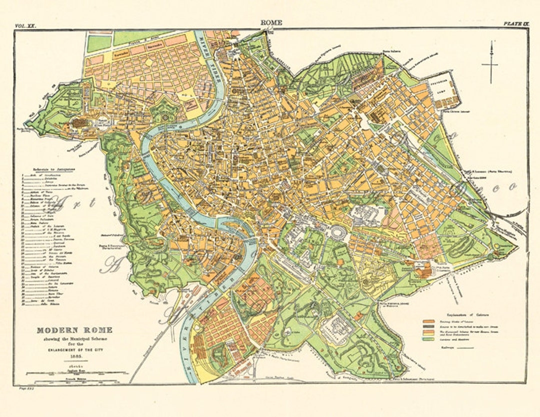 Printable Map Of Rome Around 1885 Unique Gift And Home Decor Digital Download No 684 Etsy