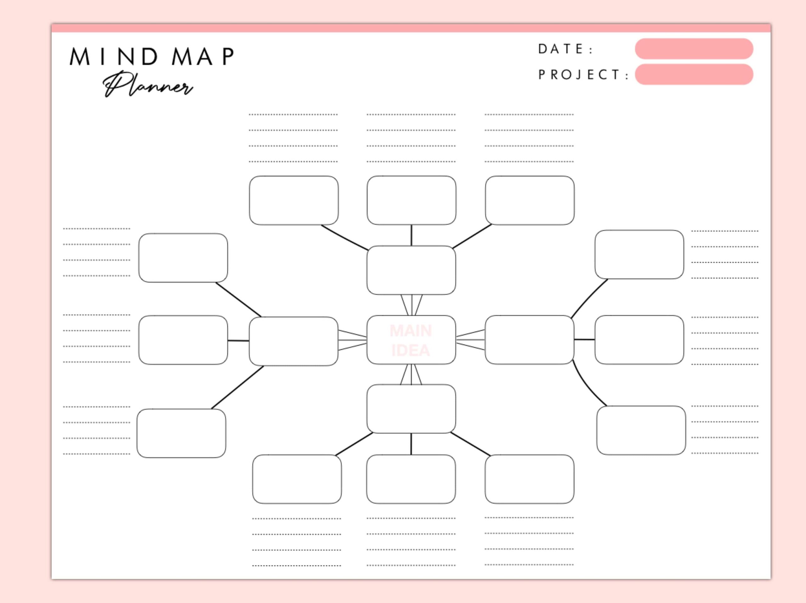 Printable Mind Map Planner Idea Board Mind Map Template Brainstorm Map Action Plan Mind Map Diagram Idea Map Instant Download
