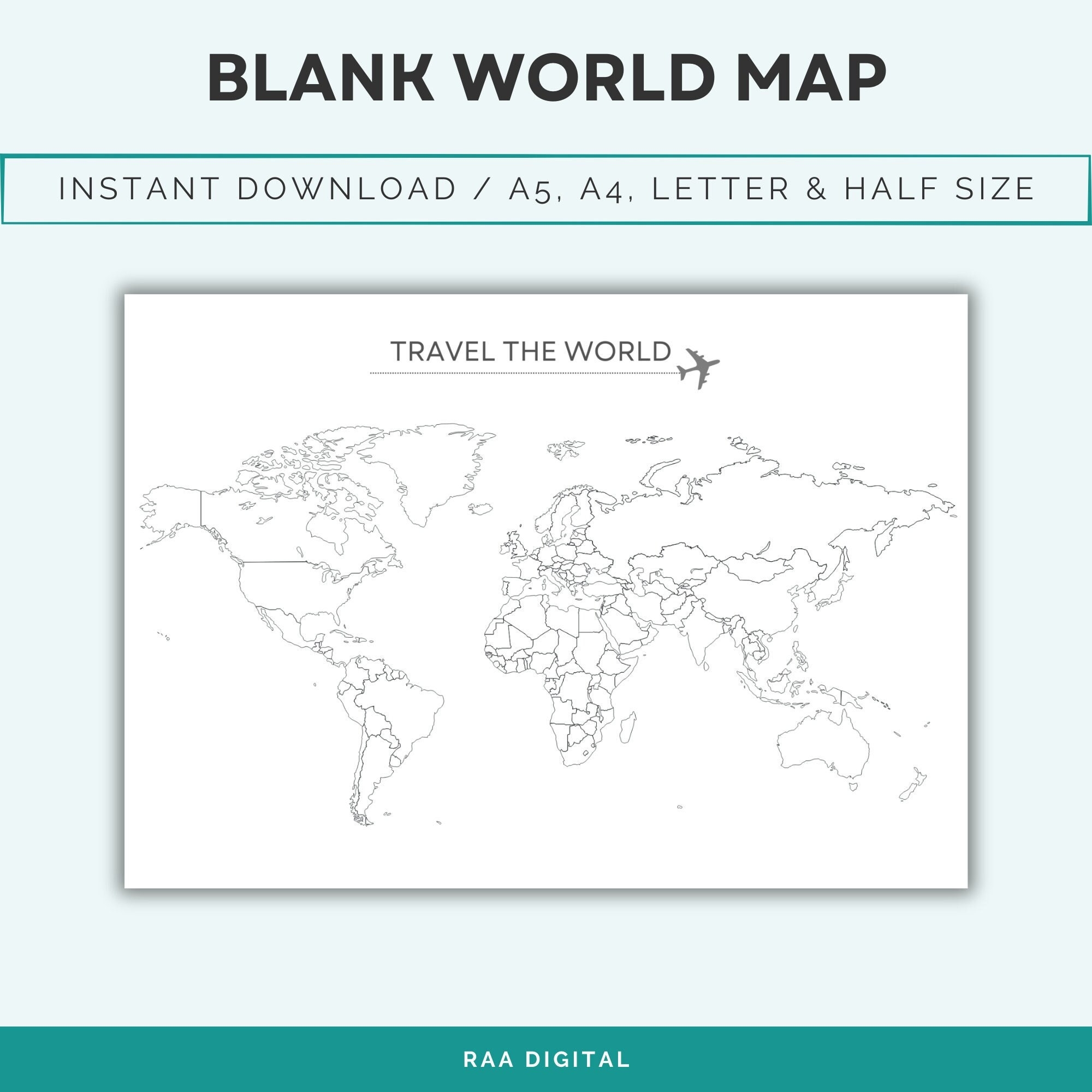 Printable World Map Etsy