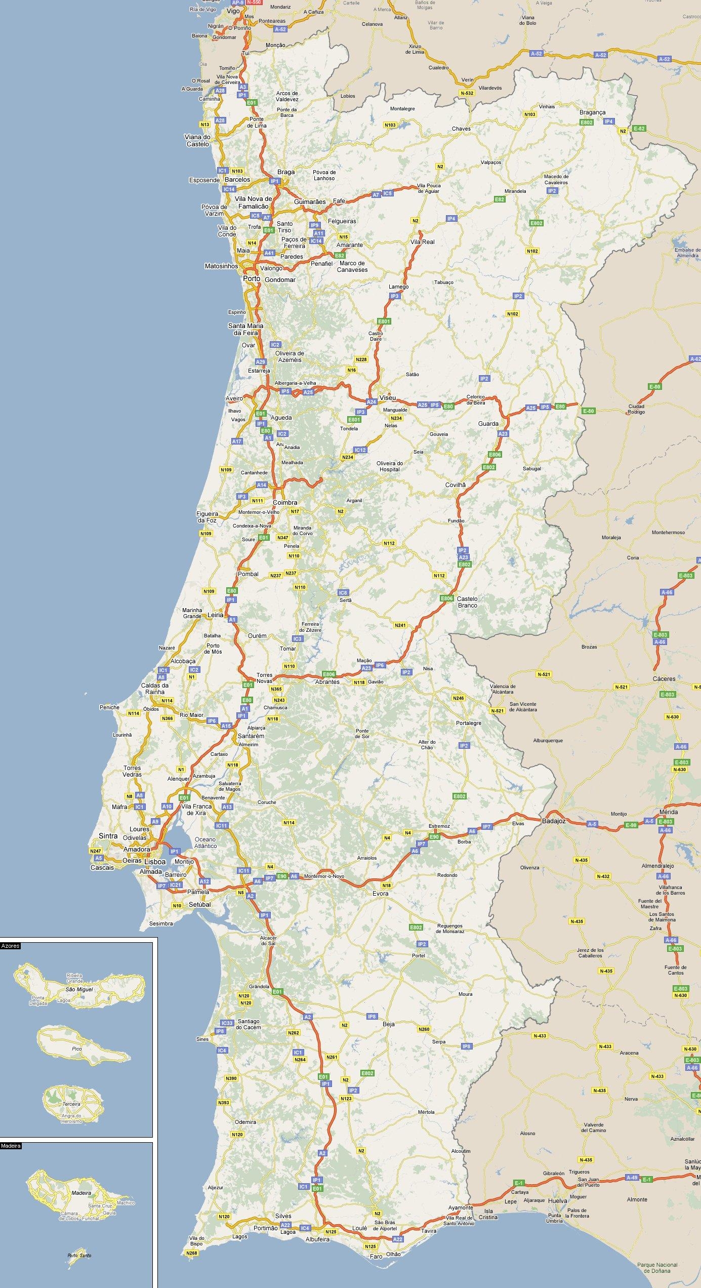 Road Map Of Portugal Roads Tolls And Highways Of Portugal Road Map Of Portugal Roads Tolls And Highways Of Portugal