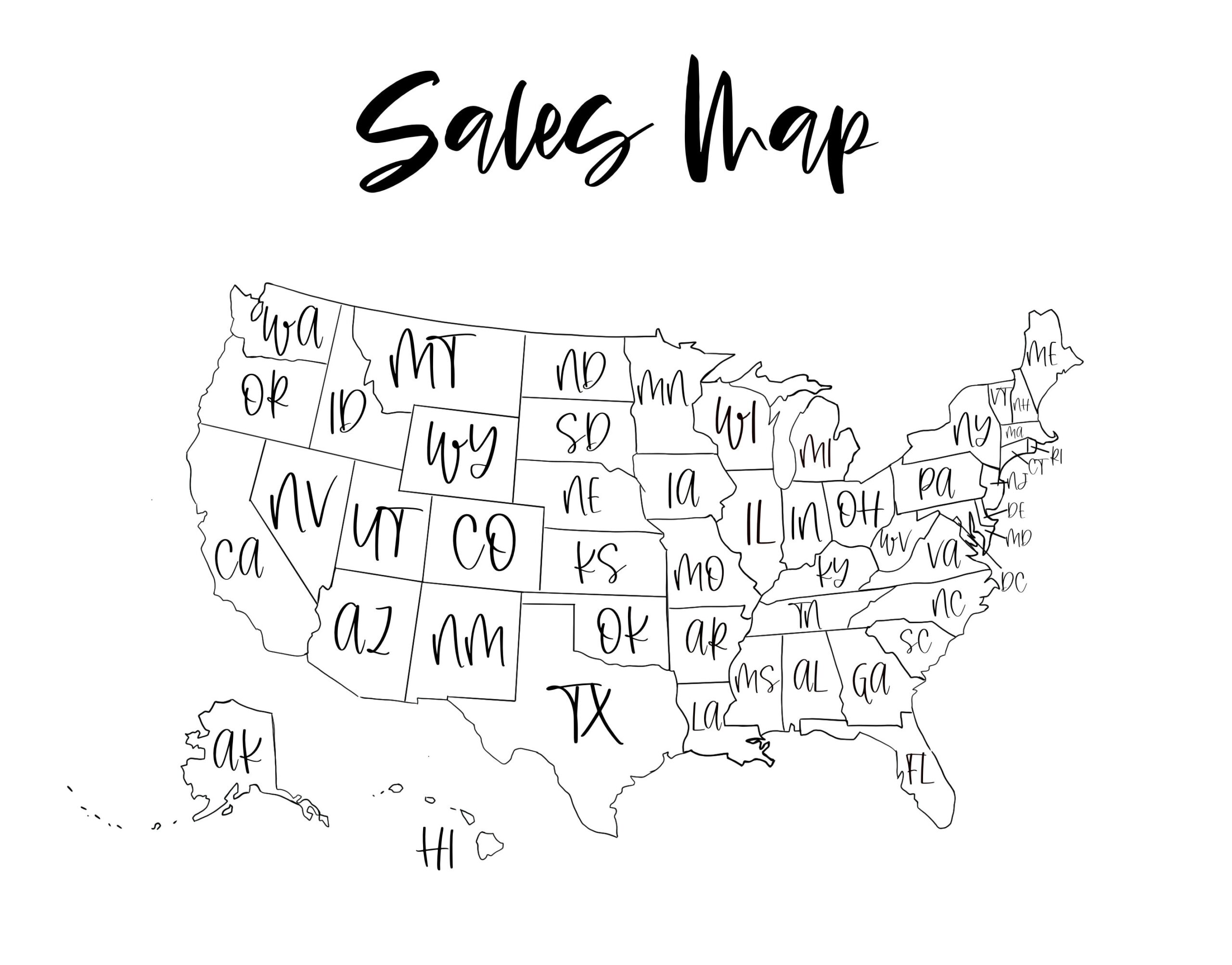 Sales Map Tracker Procreate Or Printable United States Etsy Sales Map Goal Map Coloring Map USA US Sales Map Procreate Etsy