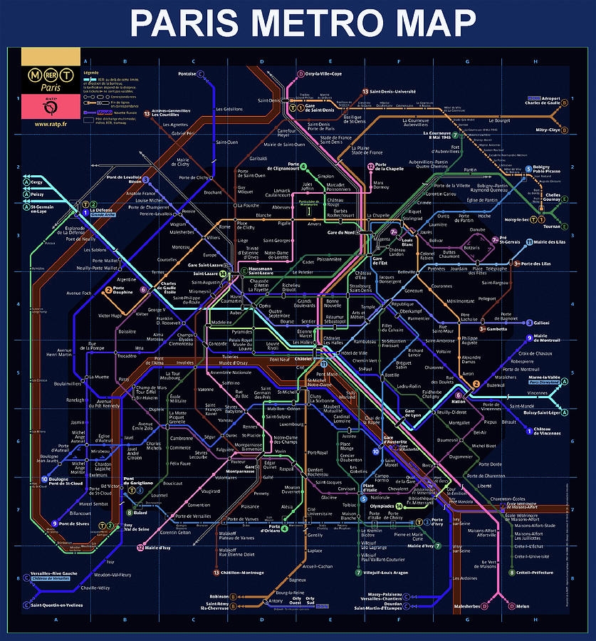 The Paris Metro Map In Blue By Bill Cannon