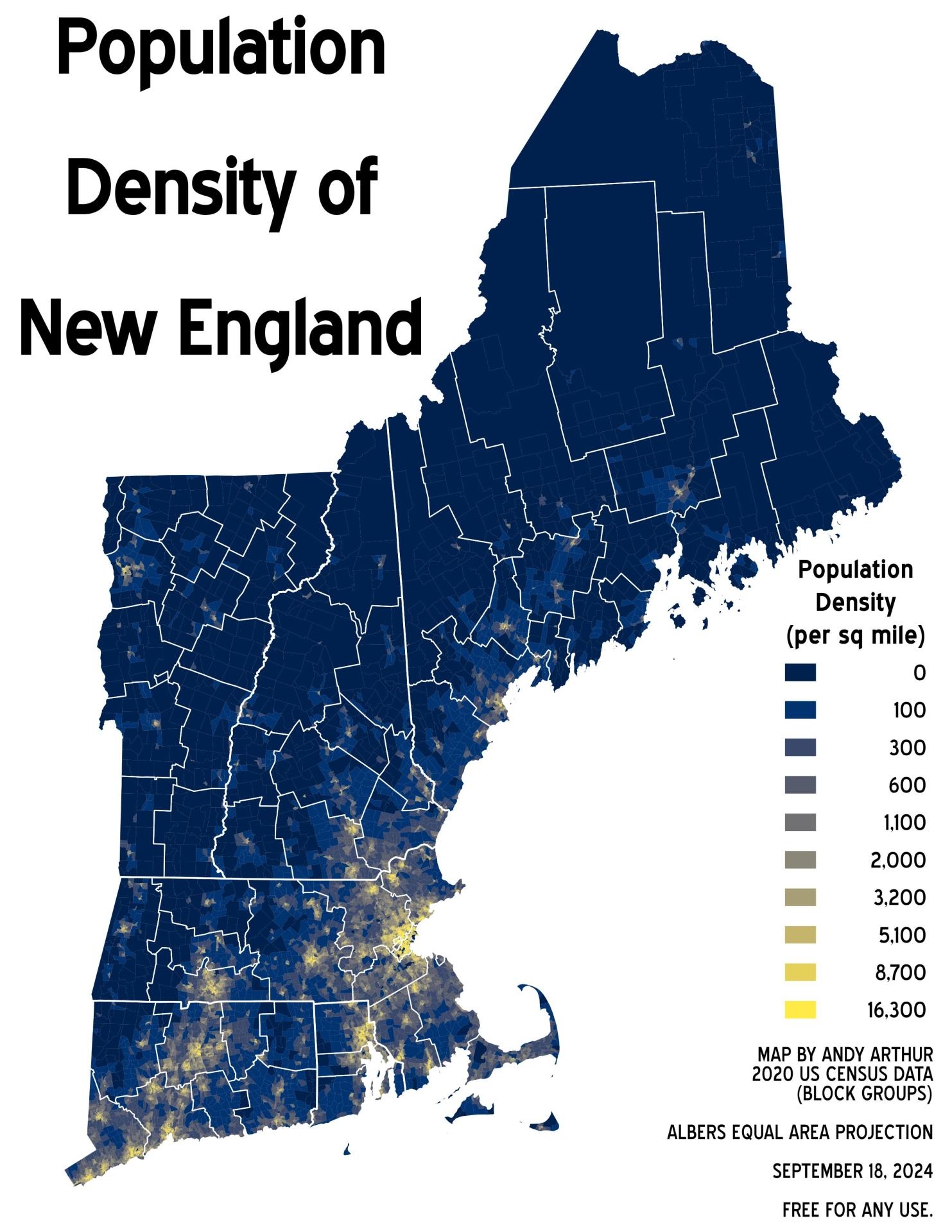 Thematic Map Population Density Of New England Andy Arthur