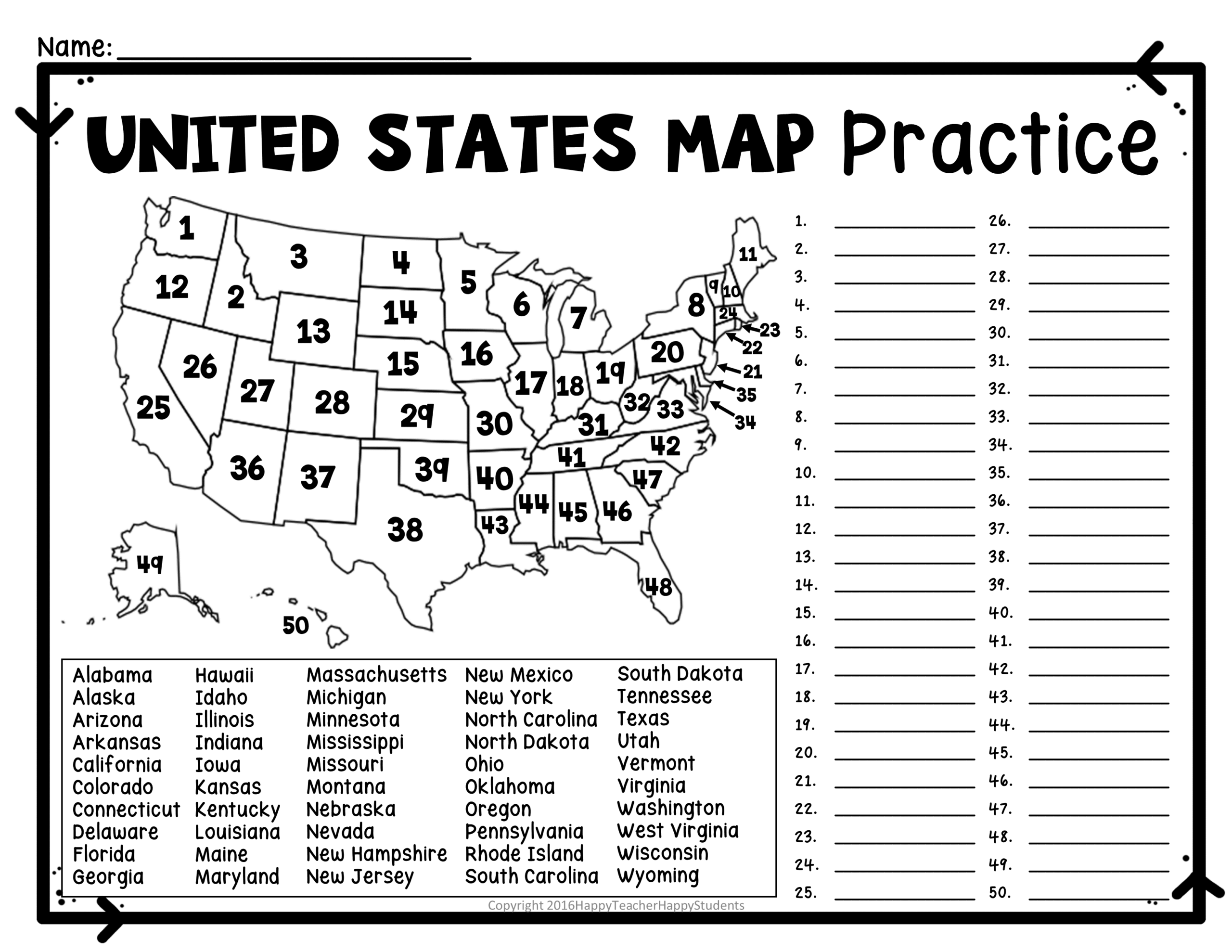 United States Map Quiz U0026 Worksheet USA Map Test W Practice Sheet United States Map Quiz U0026 Worksheet USA Map Test W Practice Sheet