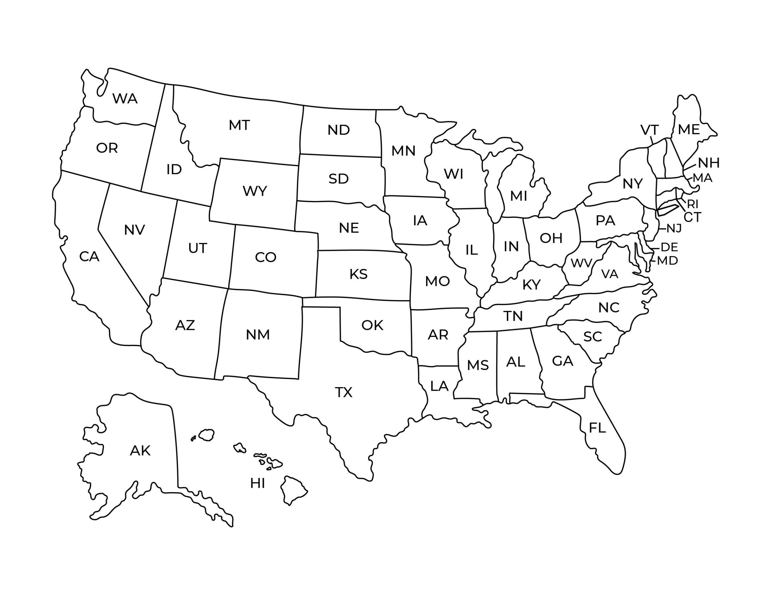 Black And White Us Map Printable