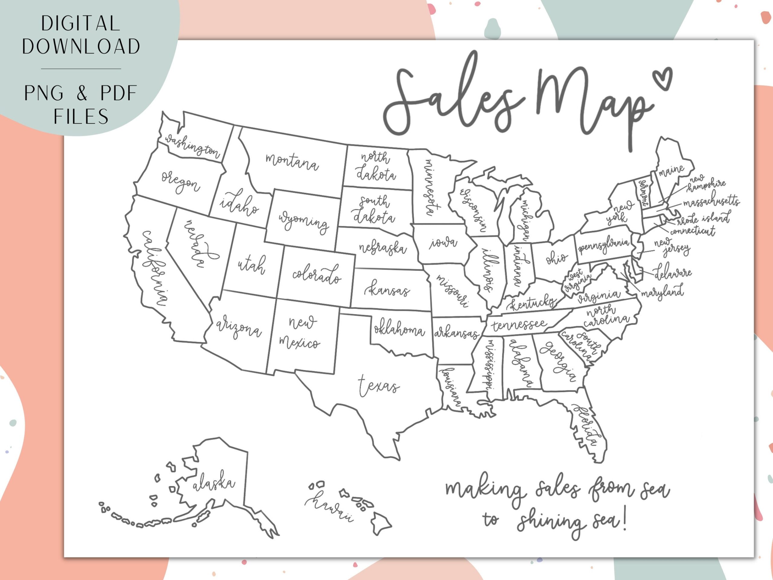 US Sales Map For Small Business Printable Sales Map Map Coloring Sheet Sales Map For Procreate Etsy India