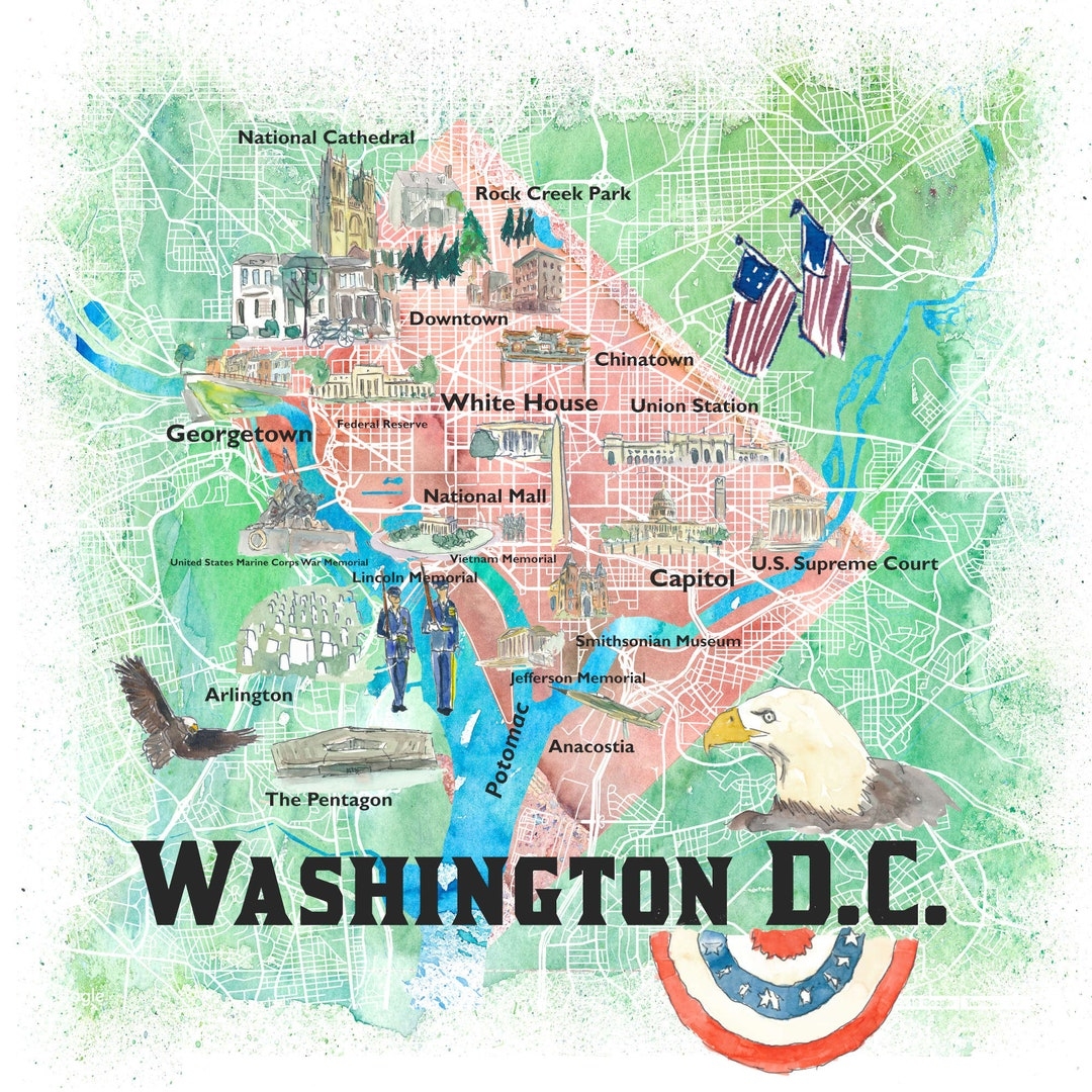 Washington DC USA Illustrated Map With Main Roads Landmarks And Highlights Etsy Washington DC USA Illustrated Map With Main Roads Landmarks And Highlights Etsy