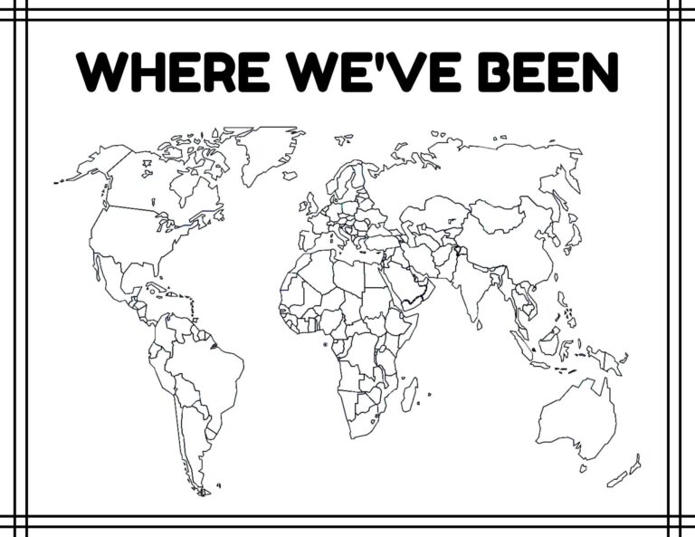 Where I ve Been A Blank Map Of The World outline Colorable Maps Printable Digital Print Coloring Sheets plus Where We ve Been Etsy