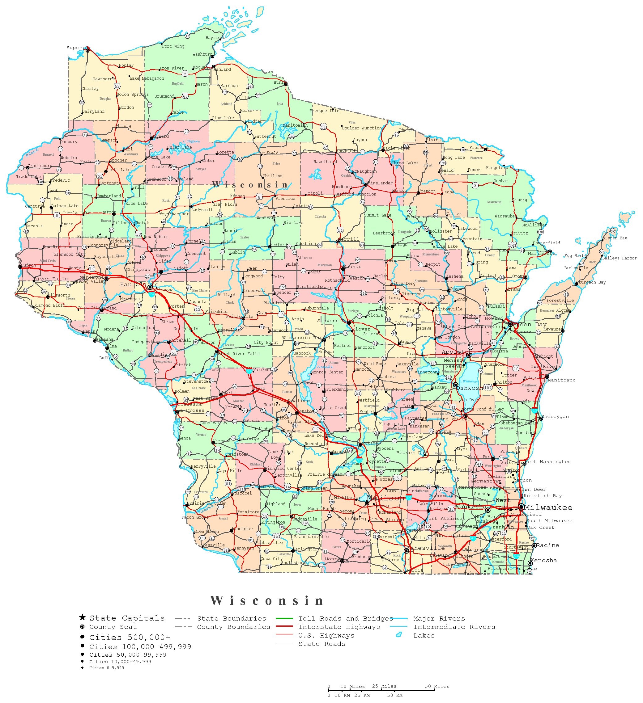 Wisconsin Printable Map